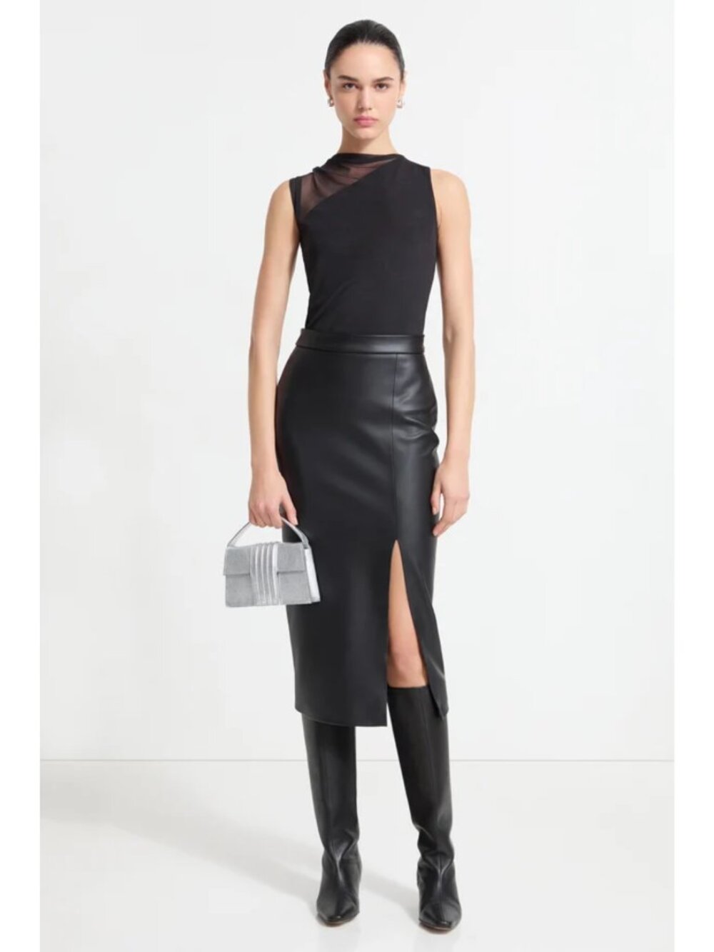 NWT MARCELLA Carly Skirt Vegan Leather Side-Slit Pencil Skirt in Black Size XL